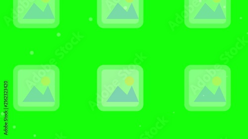 Green Screen Background with Repeating Image Placeholder Icons Grid Pattern.