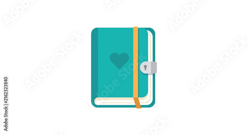 Bild auf Leinwand Closed diary with heart detail and lock flat vector illustration on white backgr