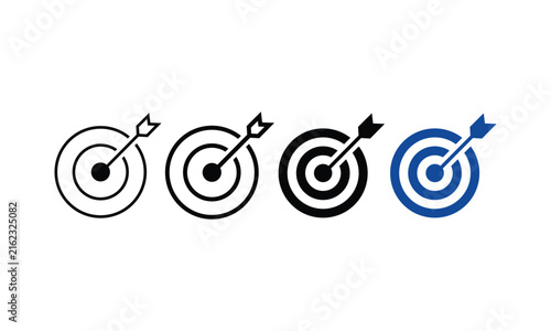 Set of target and dart icons in multiple styles and colors, symbolizing goals and achievement.
