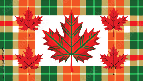 Editorial canadian flag symbol with colorful plaid background vector illustration checkered national celebration background creative canadian heritage vector illustration