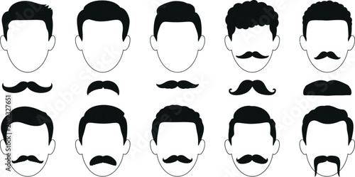 Принти на полотні Black silhouette men's hairstyle and facial hair collection
