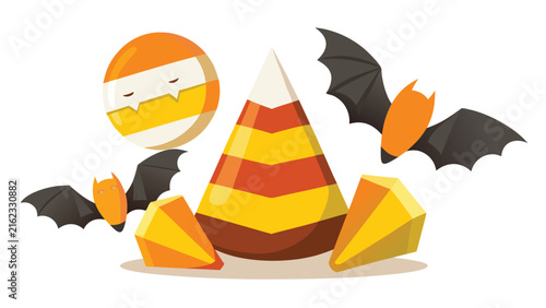 Editorial halloween candy corn and flying bats vector illustration with halloween seasonal celebration decoration creature background invitation vector illustration