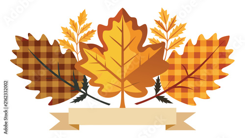 Editorial autumn leaves frame with blank banner vector illustration thanksgiving november template decoration seasonal illustration checkered background vector illustration