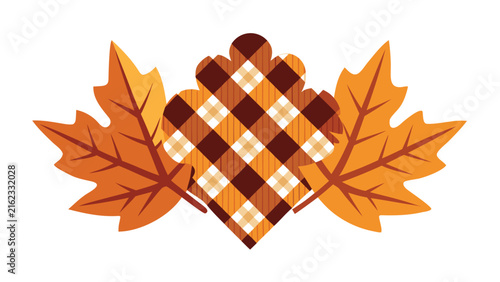 Editorial plaid autumn leaf icon vector illustration with checkered illustration botanical november thanksgiving decoration isolated background colorful vector illustration