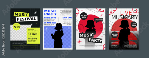 Flat Live Music Festival Social Media Flyer Template Set