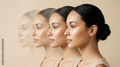 Woman's profile view sequence in white, black, and gray tones
