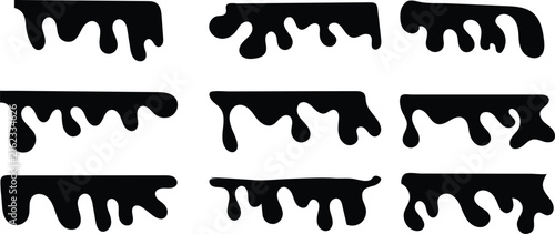Black dripping liquid paint silhouettes for artistic border design