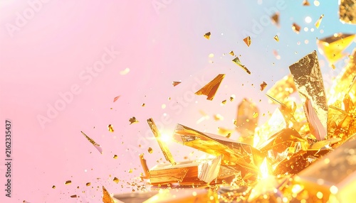 Golden Burst Reflection and Sparkles Against Pastel Sky