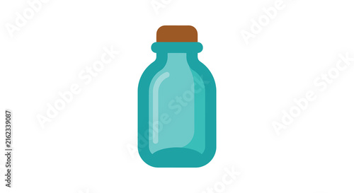 Turquoise glass bottle with a brown cork stopper flat vector illustration