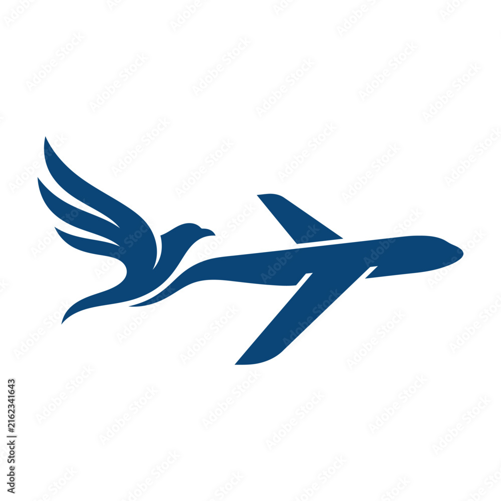 Obraz premium Airplane and bird silhouette logo representing travel and flight with airplane aviation silhouette