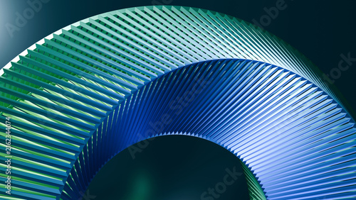 Foto Futuristic 3D abstract blue and green geometric curved structure