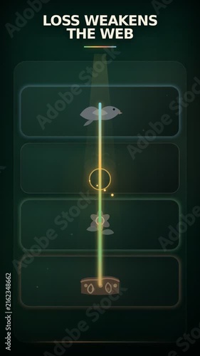 Animated beam of light connecting stylized elements on a dark background
