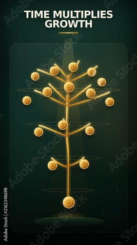 Animated money tree with glowing coins representing financial growth and investment returns