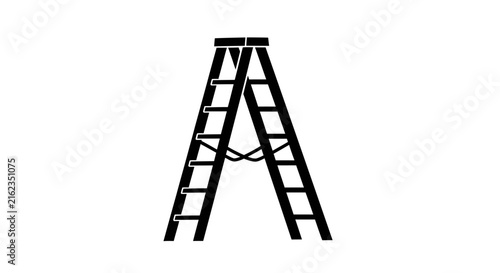 A frame ladder in black and white silhouette step ladder stairs climbing construction tool equipment hardware metal wood monochrome