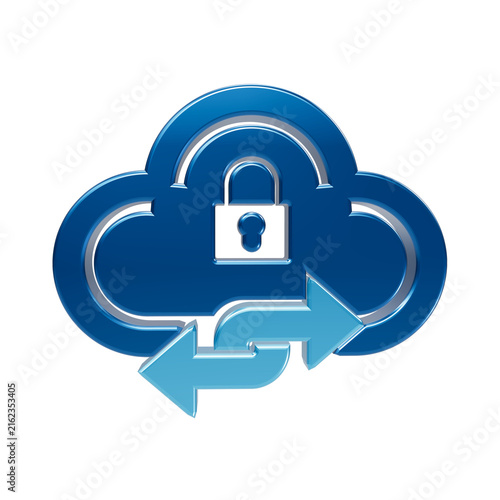Tapety artystyczne 3d blue cloud with padlock and bidirectional arrows for secure data transfer and syncing