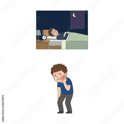 Foto A cartoon illustration showing a man suffering from severe toothache and unable