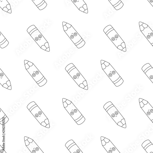 cute pencil kawaii outline seamless pattern