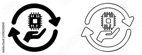 Chip Recycling Icon Set with Arrows and Hands. Vector Illustration Design for Technology