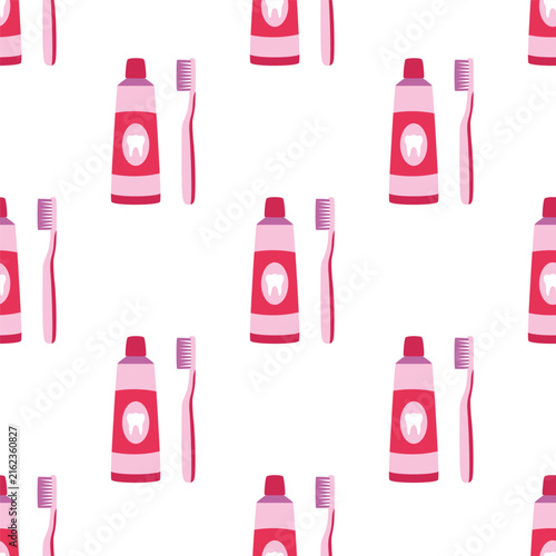 pink toothpaste toothbrush seamless pattern