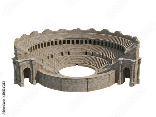 Detailed three dimensional rendering of an ancient Roman amphitheater structure isolated on transparent background
