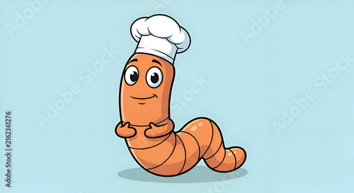 Adorable cartoon worm chef ready to whip up some fun in your next creative project or recipe book, bringing smiles and culinary delight to all!