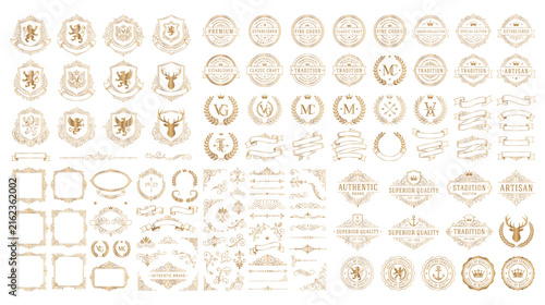 Vintage heraldry shields frames emblems banners collection.