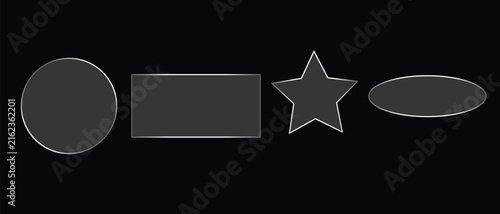Four blank frames in different shapes on a black background for adding text or images