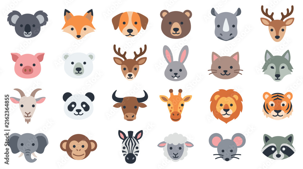 Naklejka premium cute animal faces avatars for profile pictures and icons.