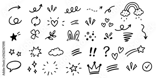 Fotografía Set of hand drawn doodle elements including arrows hearts stars and decorative s