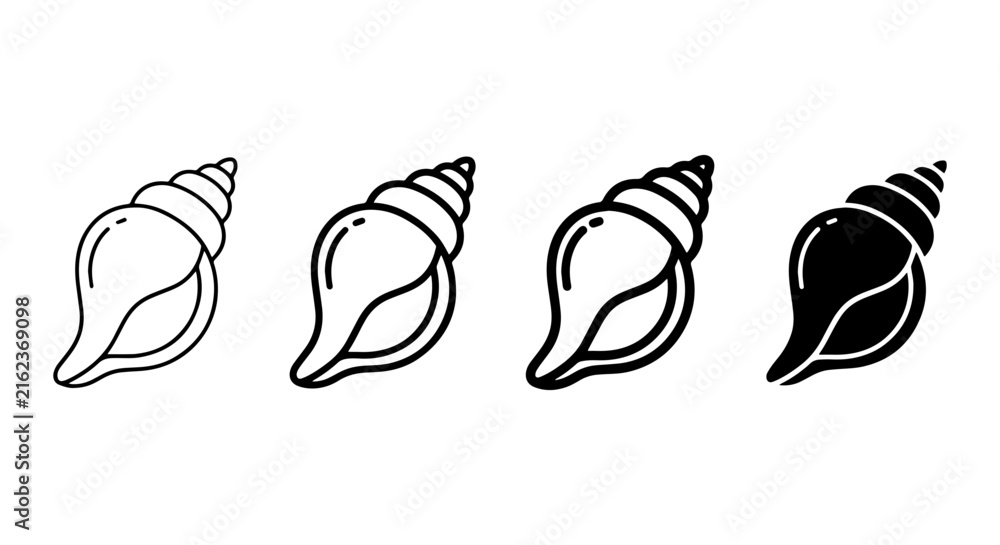 Obraz premium Seashell Icons Set, Conch Shell Vector Graphics, Marine Life Symbols, Oceanographic Elements