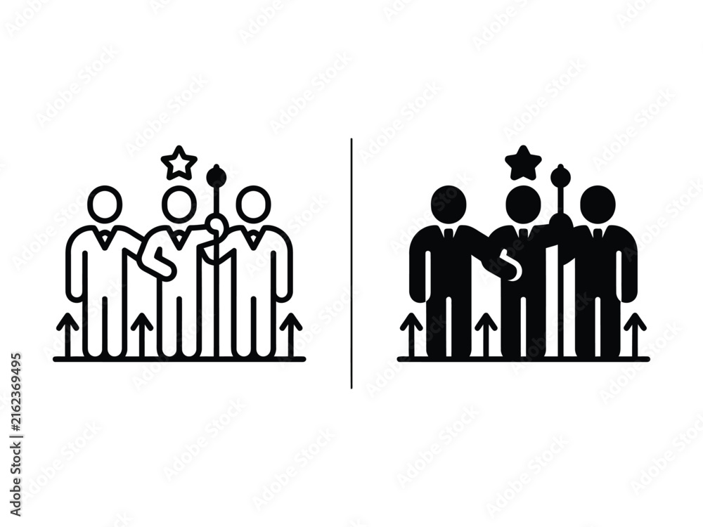 Fototapeta premium Team Leadership and Collaboration Outline and Filled Vector Icons, Professional Group Management Concept