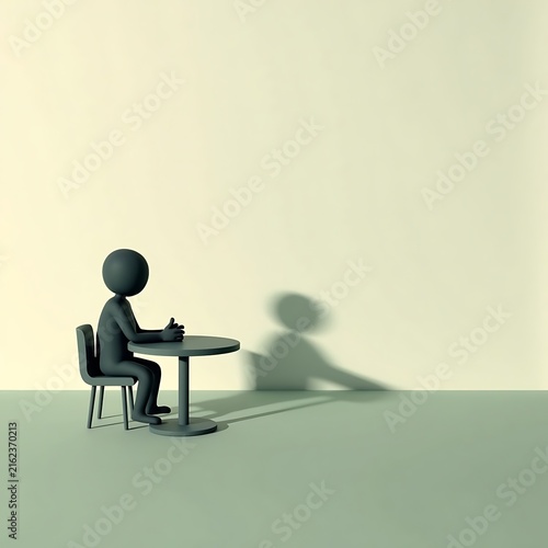 Alienated Person Seated at Table With Shadow Pointing Wrong Direction