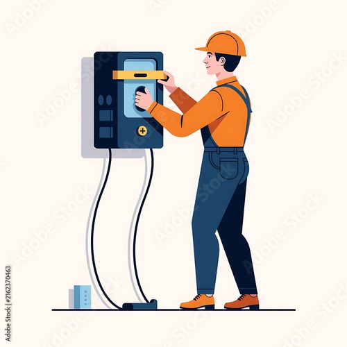 Technician Installing a Modern Electronic Device on a Wall