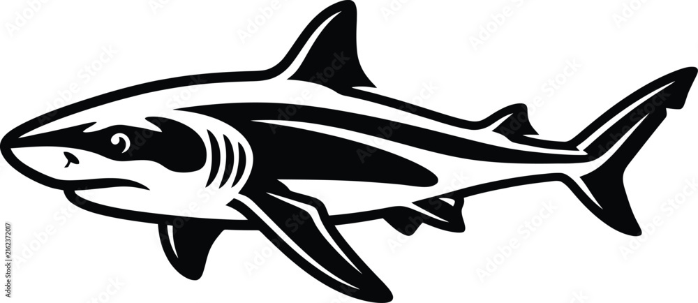 Fototapeta premium Great White Shark Swimming Predator Illustration Vector for Marine Biology Education, Sports Team Branding & Ocean Conservation Posters (EPS)