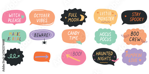 Obraz na płótnie set of vintage babbles with text, Halloween topic.