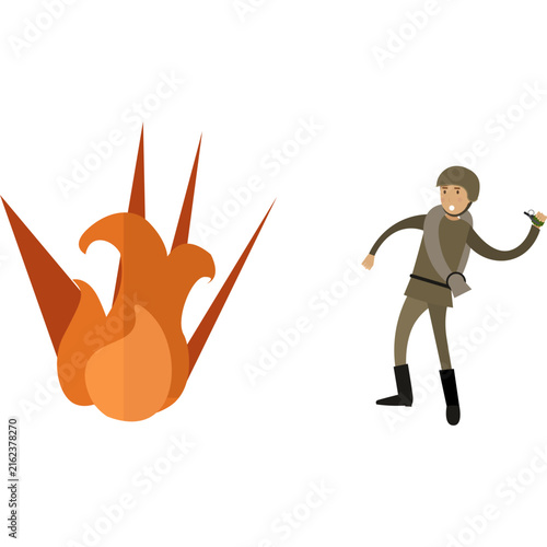 Tapety artystyczne Soldier on battlefield exploding grenade shell vector icon