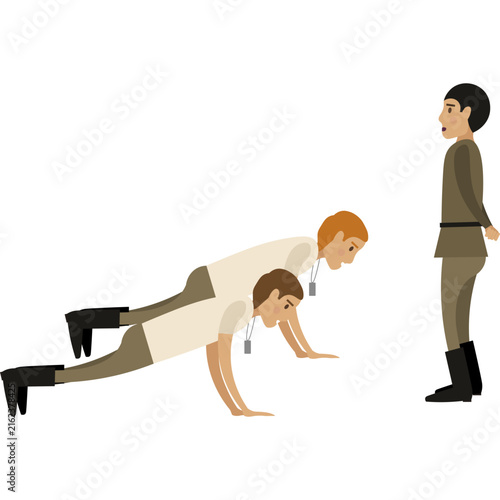 Obraz na plátne Training of soldiers under sergeant supervision vector icon