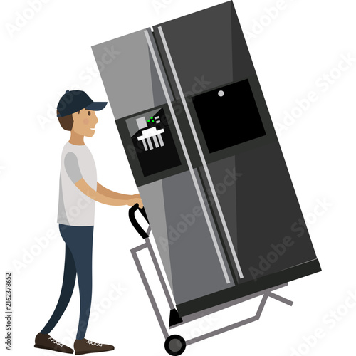 Tapety artystyczne Loader carrying refrigerator vector icon