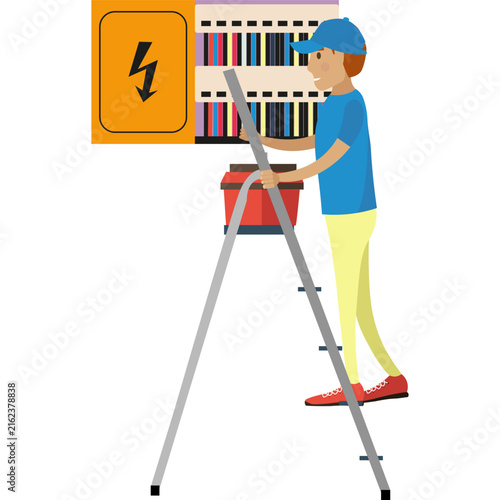 Tapety artystyczne Electrician checking control panel vector icon