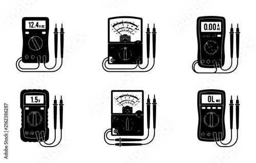 Digital and Analog Multimeter Icons, Electrical Testing Tools Set, Electronic Measurement Devices, Vector Graphics for Science and Technology