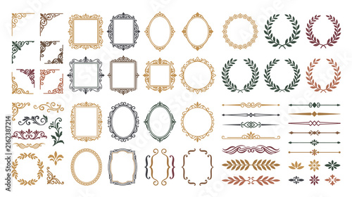 Ornate divider and frame collection in classic gold and silver.