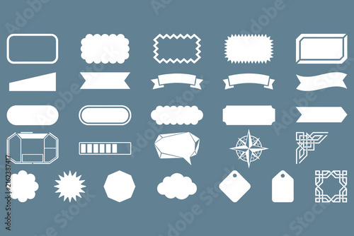 Set of various vector decorative frames, banners, labels, and geometric shapes for graphic design elements