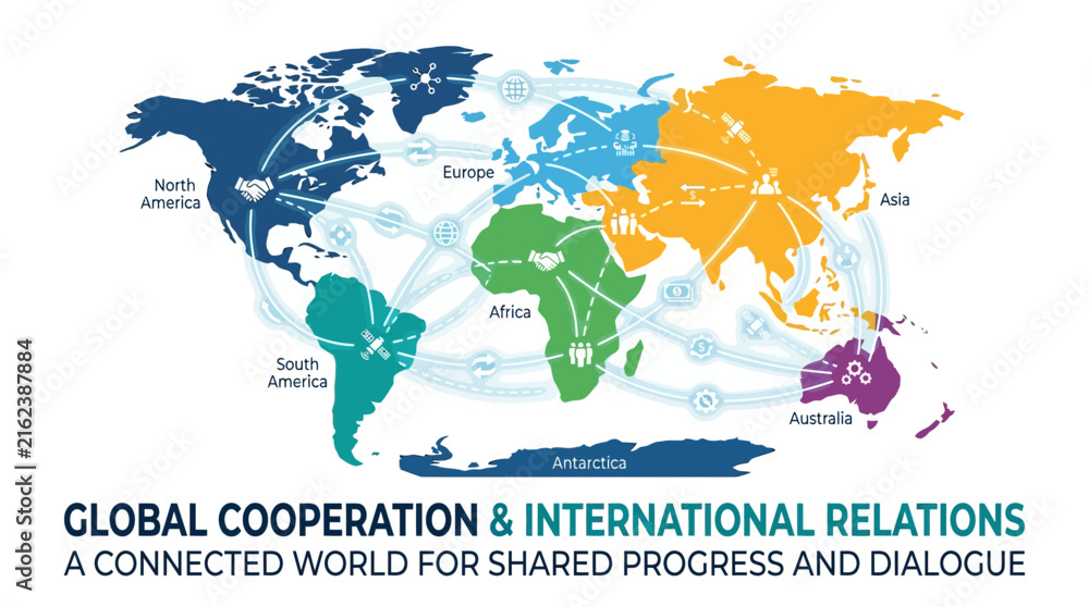 Naklejka premium Abstract World Map Connections Global Network Concept