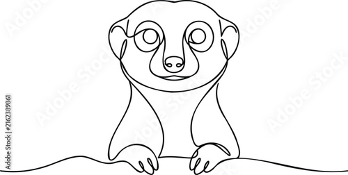 Meerkat standing upright, cartoon-style line white background, line black and, white animal line black and white