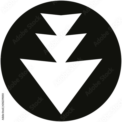 Obraz na płótnie White triple downward pointing arrows icon inside a dark circle on transparent b