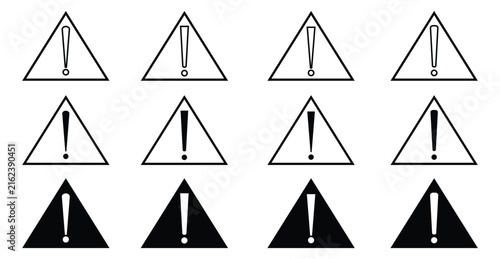 Exclamation icon set in triangle. Black Warning Icon. Caution Icon. Attention Icon. Danger Icon Vector Illustration
