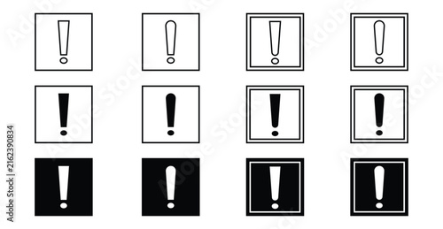 Exclamation icon set in square. Black Warning Icon. Caution Icon. Attention Icon. Danger Icon Vector Illustration
