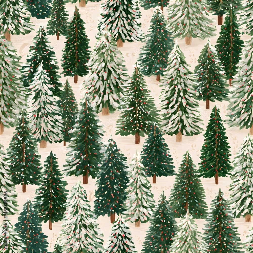 Fototapeta premium Winter trees create a repeating pattern filled with various shapes and colors