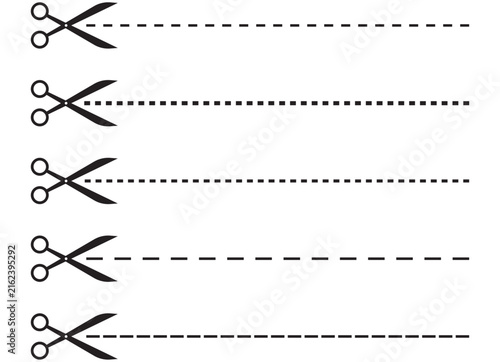 Scissors Cut Line Collection with Dashed, Dotted, and Coupon Border Style