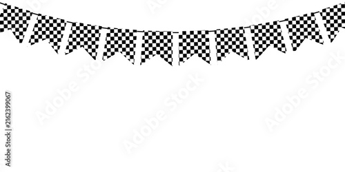 Картината върху платно Checkered flag pennant bunting garland hanging on a curved string, ideal for rac